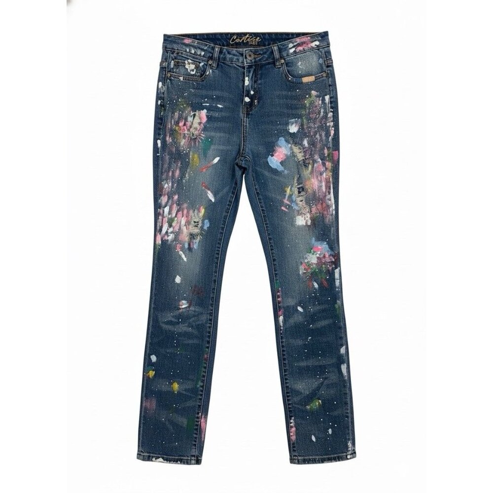 Cartise Denim Womens Paint Splatter‎ Art Deco Distressed Jeans Sz 6 Artsy